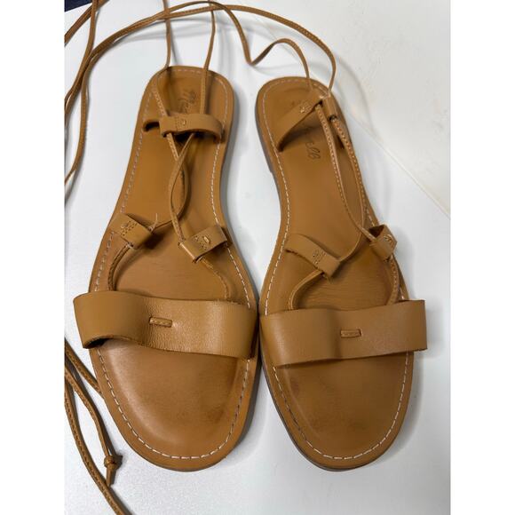 Madewell Boardwalk Lace Up Leather Sandals Gladiators Tan Boho Ankle Tie 9.5 - Picture 2 of 6